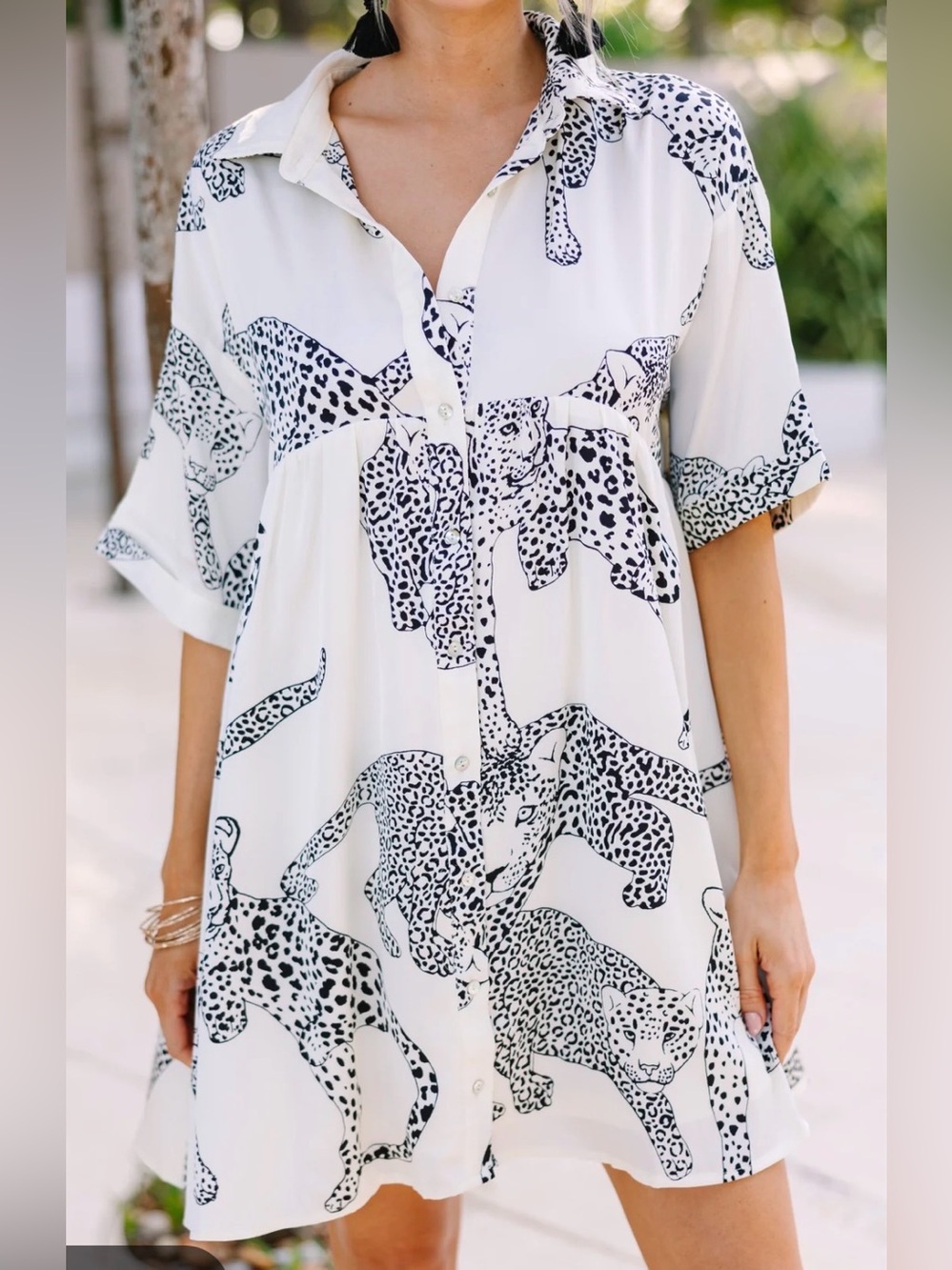 Entro Cream and Black Leopard Print Women's Dress